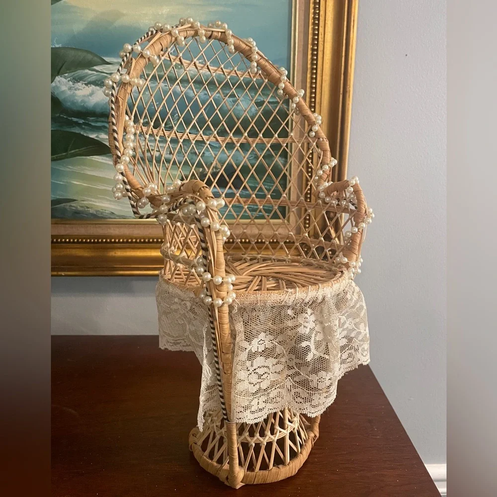 Peacock Chair-style Plant Stands / doll chairs wicker rattan boho decor MCM